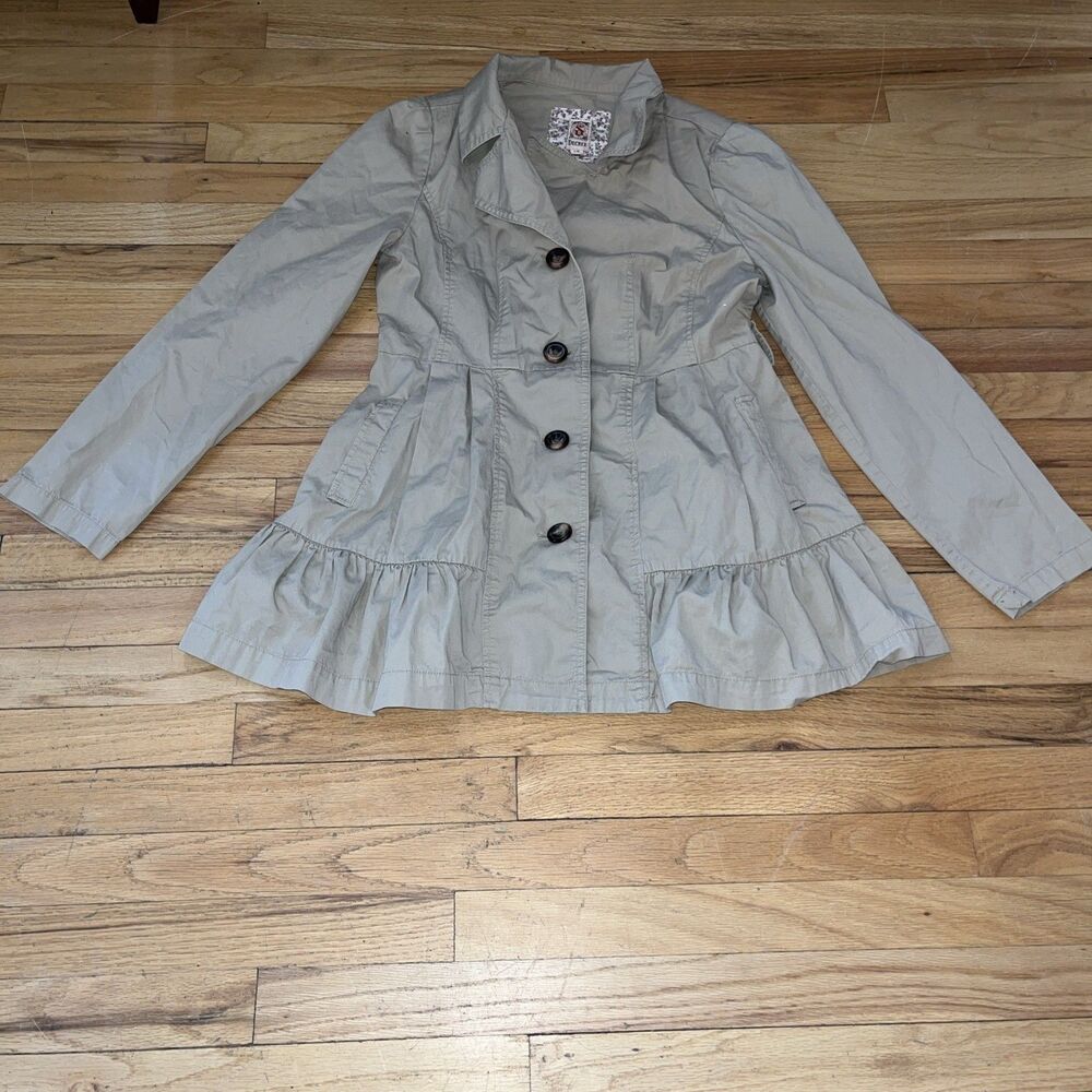 Decree Jacket Womens Size Large  Khaki 100% Cotton Double Pocket Missing Belt